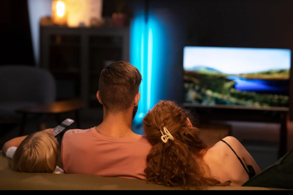 A family watching IPTV together in the evening